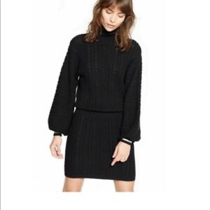 Joie Black Cable Knit Bishop Turtleneck dress